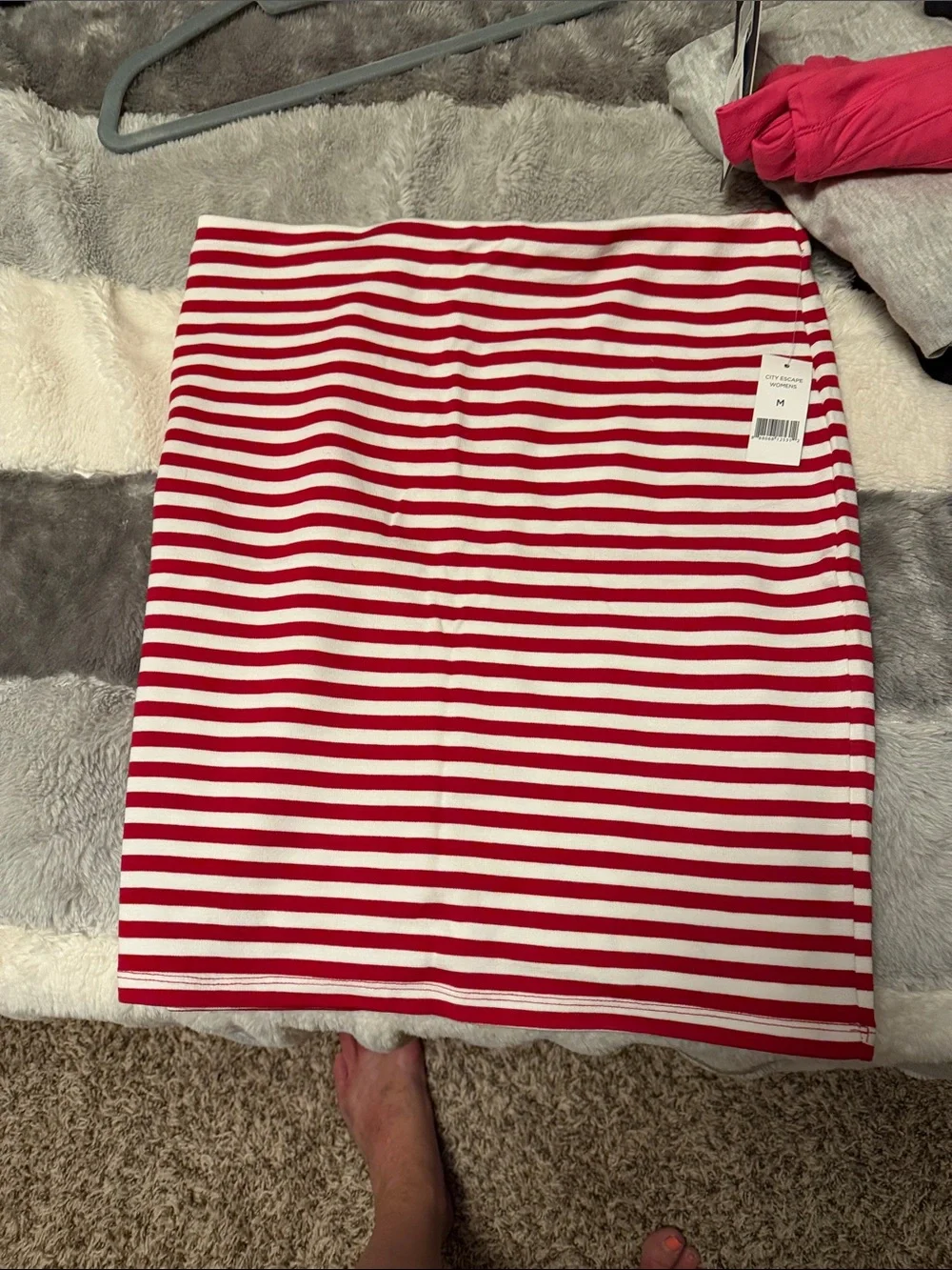 dip Red and White Striped Pencil Skirt